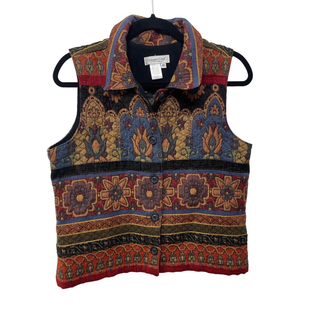 Coldwater Creek Vintage Tapestry Vest Multicolor Boho Grandmacore Cottage USA M